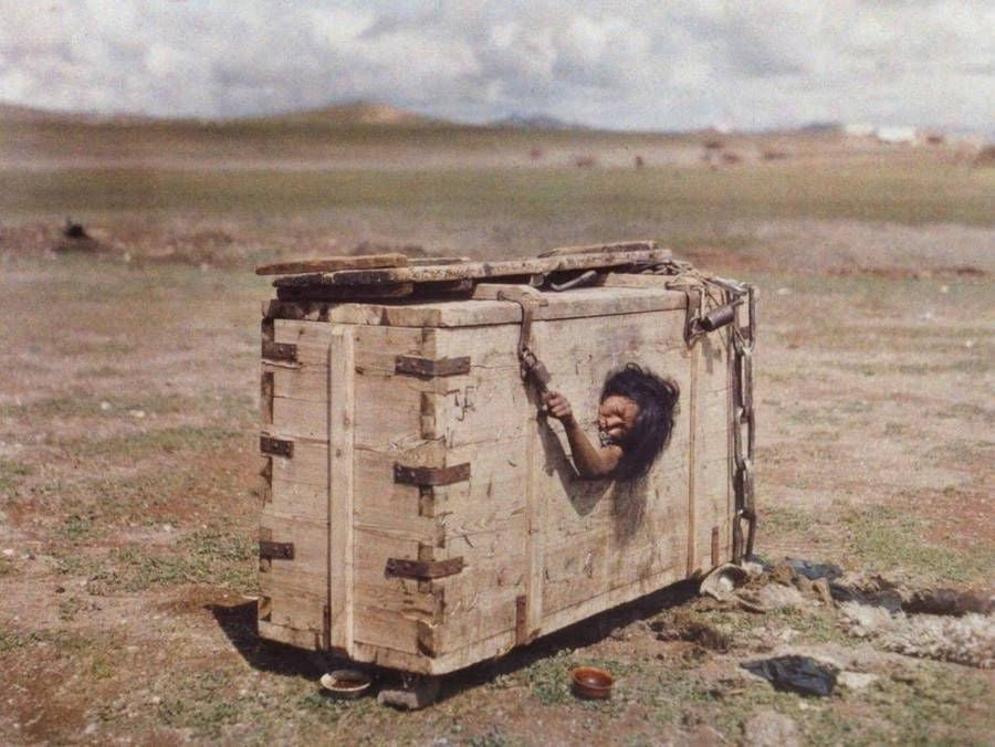 Mongolian woman sits trapped